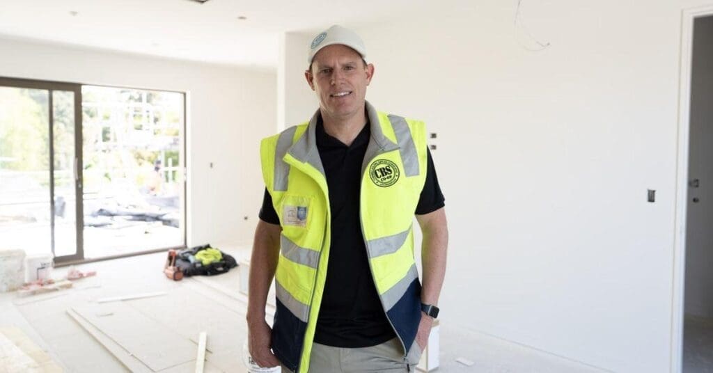 CBS Co-op team member on site inside a new-build house under construction in New Zealand
